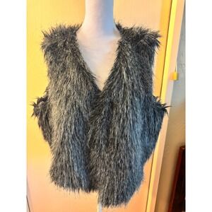 Faux Fur 3X Vest Black Grey Holiday Goth Glam Romantic Layer Indie Sleeze Chic